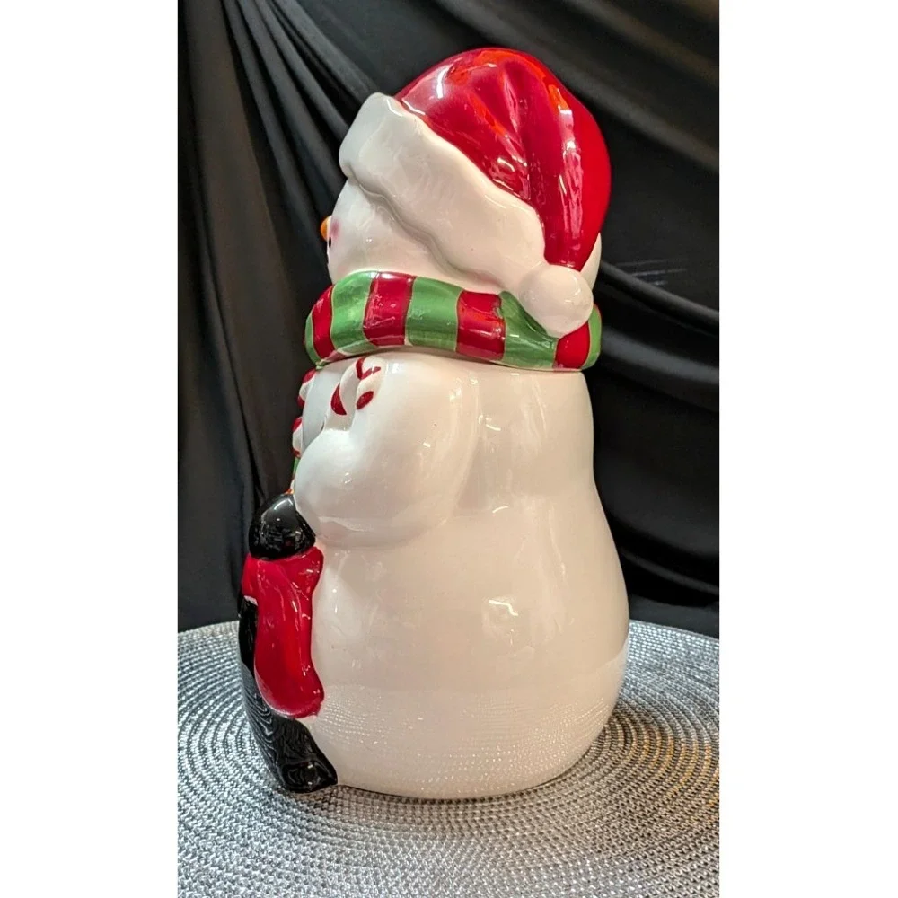 Snowman Cookie Jar W/ Penguin Christmas Decor Holiday Season Container